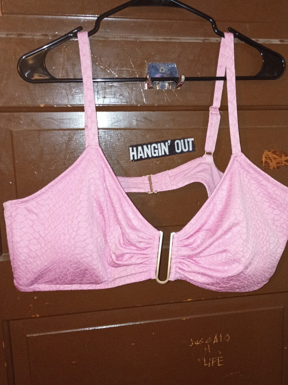 NWT Time And Tru Pink Snakeskin Design Gold Hardware Bikini Top 3X
